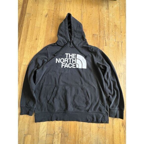 The North Face Sweatshirt Hoodie XL Black Pullover Dome Logo Spellout Sweater - Picture 1 of 8